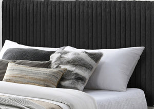 English Elm 1pc Modern Queen LED Faux Leather Upholstery Panel Bed with Tufted Headboard, Textured Footboard Glam Finish Black 79.5 L x 43.5 W x 3 H B2741S00539