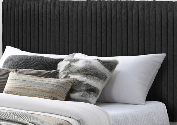 English Elm 1pc Modern Queen LED Faux Leather Upholstery Panel Bed with Tufted Headboard, Textured Footboard Glam Finish Black 79.5 L x 43.5 W x 3 H B2741S00539