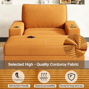 English Elm Christopher Knight Home® - 42.8" Oversized Chaise Lounge with Storage Ottoman, Corduroy Upholstery, USB Port & Cup Holders for Cozy Living Space Yellow N765P350851Y