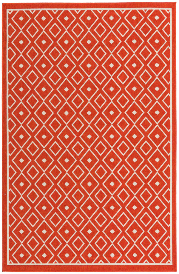 Unique Loom Outdoor Trellis Kafes Machine Made Geometric Rug Rust Red, Ivory 5' 3" x 8' 0"