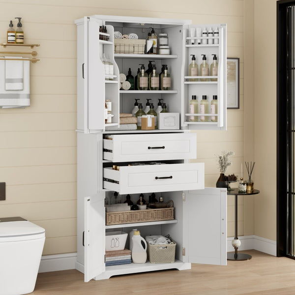 English Elm [video] Floor to Ceiling Matte Storage Cabinet with Drawers Shelves and Adjustable Interior White N759P407762K