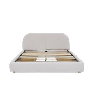 English Elm Queen Platform Bed Curved Headboard Circle Yarn Fabric with Four Wheeled Storage Drawers Beige W487S00481