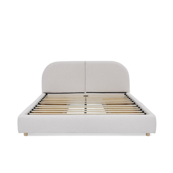 English Elm Queen Platform Bed Curved Headboard Circle Yarn Fabric with Four Wheeled Storage Drawers Beige W487S00481
