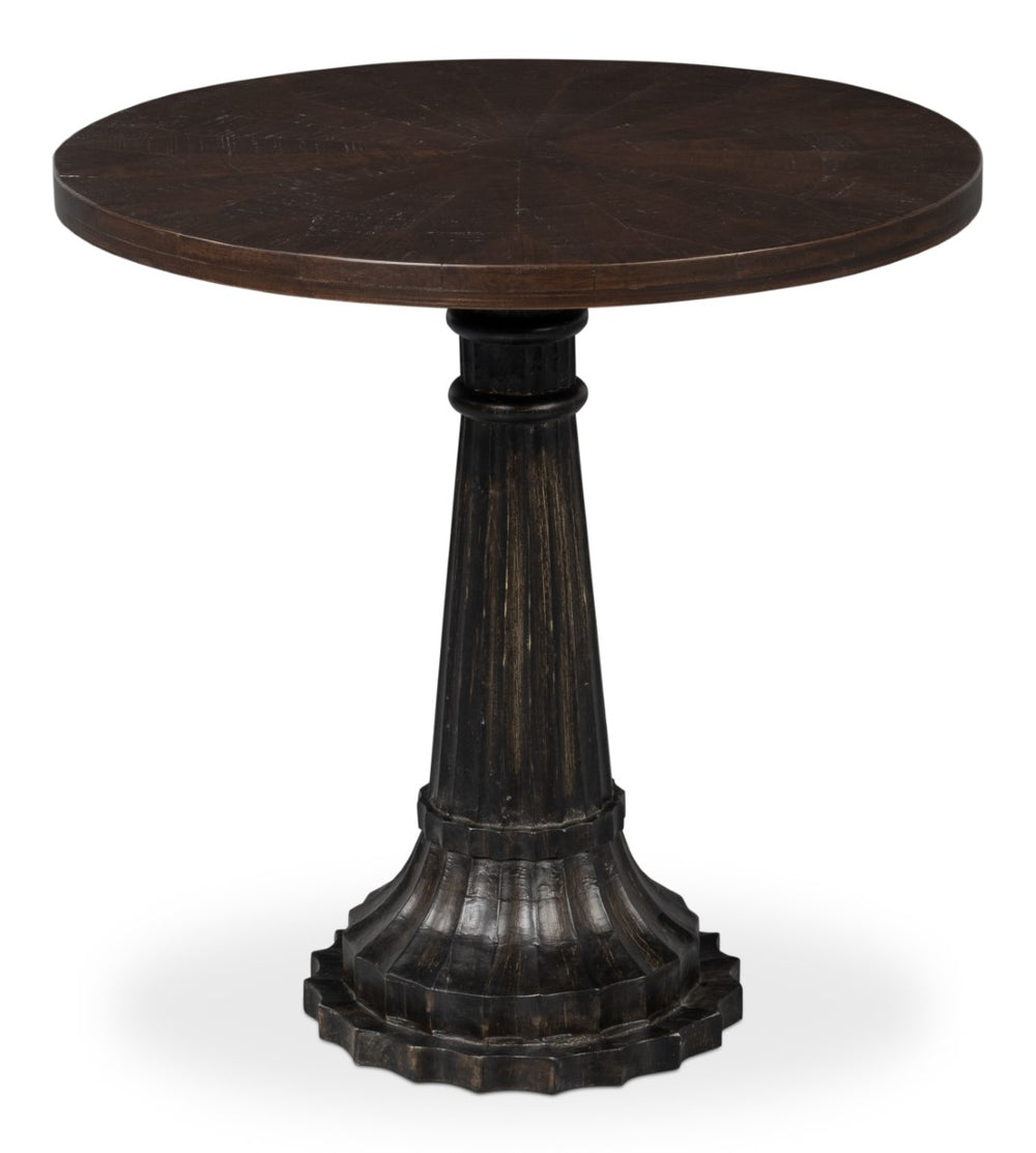 Sarreid Alister Round End Table - Antique Walnut Finish With Elegant Mango Wood Inlay Design For Your Home Brown  53921