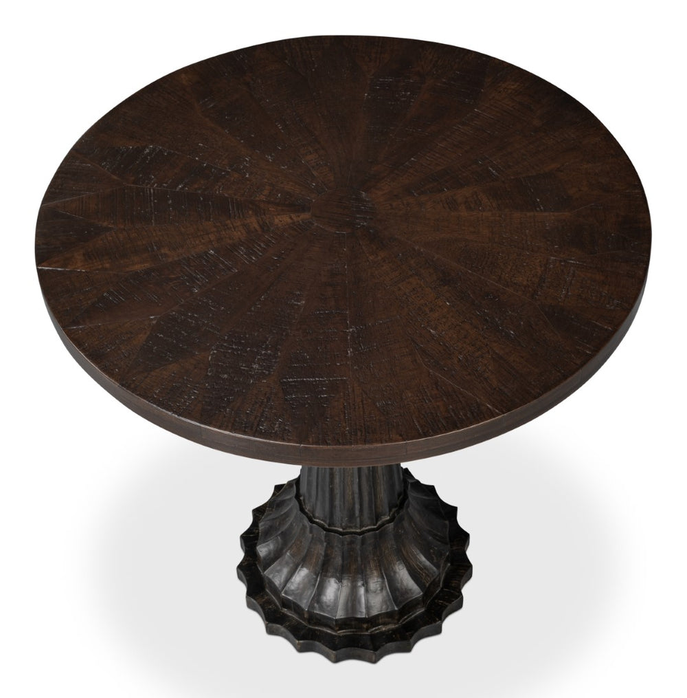 Sarreid Alister Round End Table - Antique Walnut Finish With Elegant Mango Wood Inlay Design For Your Home Brown  53921