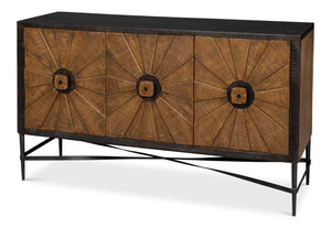 Sarreid Luke 3 Door Sideboard - Stylish Mango Wood With Metal Accents For Modern Home Storage Solutions Brown  53923