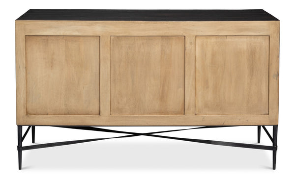 Sarreid Luke 3 Door Sideboard - Stylish Mango Wood With Metal Accents For Modern Home Storage Solutions Brown  53923