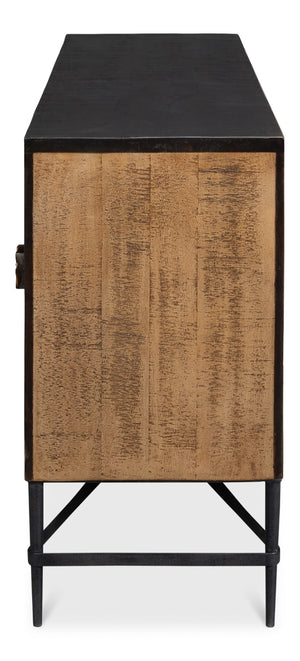 Sarreid Luke 3 Door Sideboard - Stylish Mango Wood With Metal Accents For Modern Home Storage Solutions Brown  53923