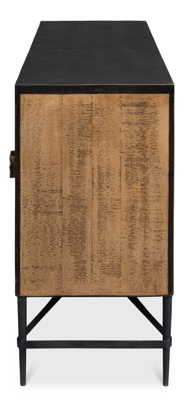 Sarreid Luke 3 Door Sideboard - Stylish Mango Wood With Metal Accents For Modern Home Storage Solutions Brown  53923