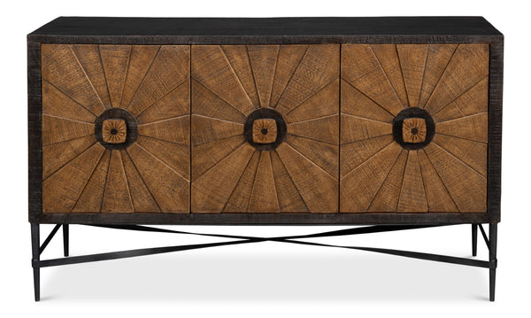 Sarreid Luke 3 Door Sideboard - Stylish Mango Wood With Metal Accents For Modern Home Storage Solutions Brown  53923