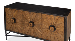 Sarreid Luke 3 Door Sideboard - Stylish Mango Wood With Metal Accents For Modern Home Storage Solutions Brown  53923