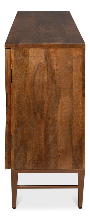 Sarreid Geo 3 Door Sideboard – Stylish Mango Wood & Metal Storage Solution For Modern Living Spaces Brown  53924