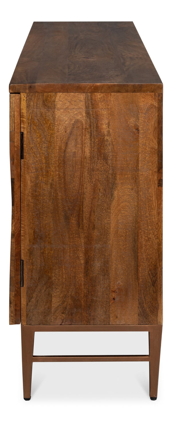 Sarreid Geo 3 Door Sideboard – Stylish Mango Wood & Metal Storage Solution For Modern Living Spaces Brown  53924