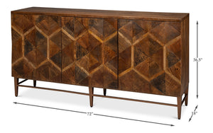 Sarreid Geo 3 Door Sideboard – Stylish Mango Wood & Metal Storage Solution For Modern Living Spaces Brown  53924