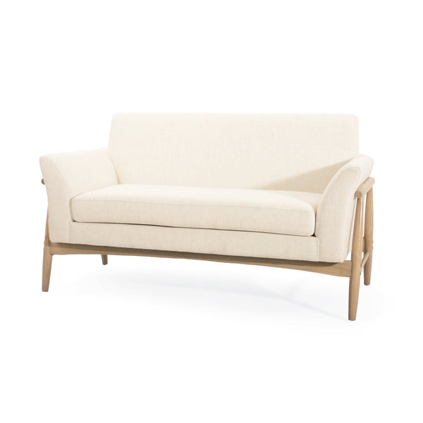 English Elm Christopher Knight Home® - Linen Flared Arms Loveseat Beige+Natural - Upholstered Fabric, Elm Wood Legs, Modern Cozy 57.5" W N771P294675M