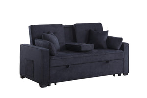 English Elm Corrado Woven Fabric Sleeper Loveseat with Console Cup Holders and Charging Ports Dark Gray B2749S00241