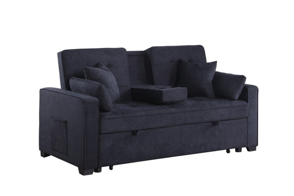 English Elm Corrado Woven Fabric Sleeper Loveseat with Console Cup Holders and Charging Ports Dark Gray B2749S00241