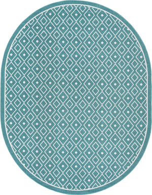 Unique Loom Outdoor Trellis Kafes Machine Made Geometric Rug Teal, Ivory 7' 10" x 10' 0"