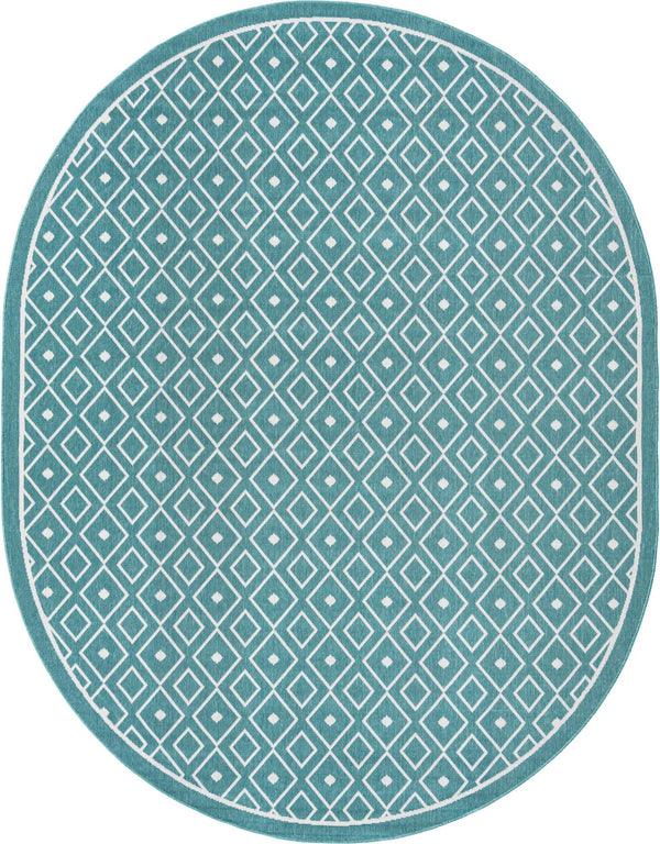 Unique Loom Outdoor Trellis Kafes Machine Made Geometric Rug Teal, Ivory 7' 10" x 10' 0"
