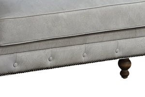 English Elm Ofer Vintage Antique White Top Grain Leather Sofa with Button Tufting, Nailhead Trim, Removable Covers B2726P407628