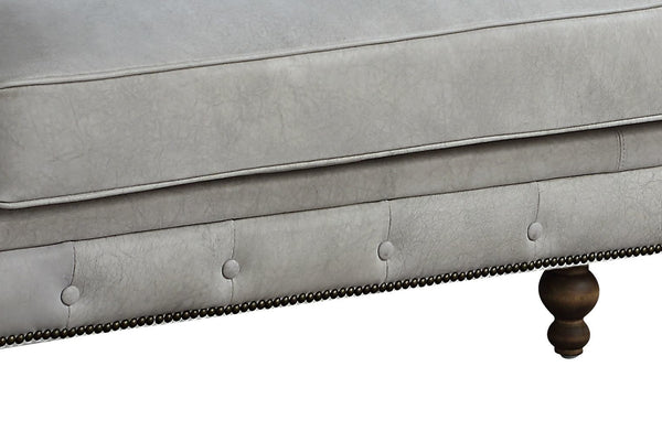 English Elm Ofer Vintage Antique White Top Grain Leather Sofa with Button Tufting, Nailhead Trim, Removable Covers B2726P407628