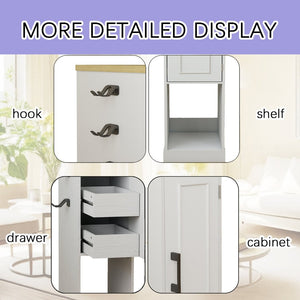 English Elm 44.49" Slim Gaming Console Storage Cabinet with Drawers and Hooks Antique White W1120P330147