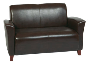 OSP Home Furnishings Mocha Bonded Leather Loveseat with Cherry Tapered Legs for Modern Living Spaces SL2272EC9