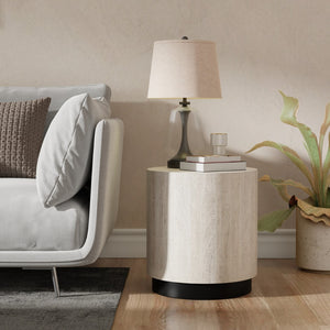 Sarreid Stanford End Table - Elegant Bone Finish With Durable Powder Coated Base, Mango Wood & Metal Design Beige  53938