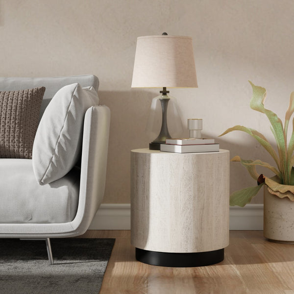 Sarreid Stanford End Table - Elegant Bone Finish With Durable Powder Coated Base, Mango Wood & Metal Design Beige  53938