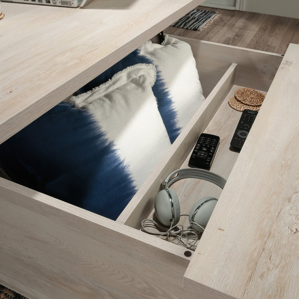 English Elm Lift-Top Coffee Table with Concealed Storage and Full-Extension Drawer, Lift Mechanism Enhances Use Gray B356P402601