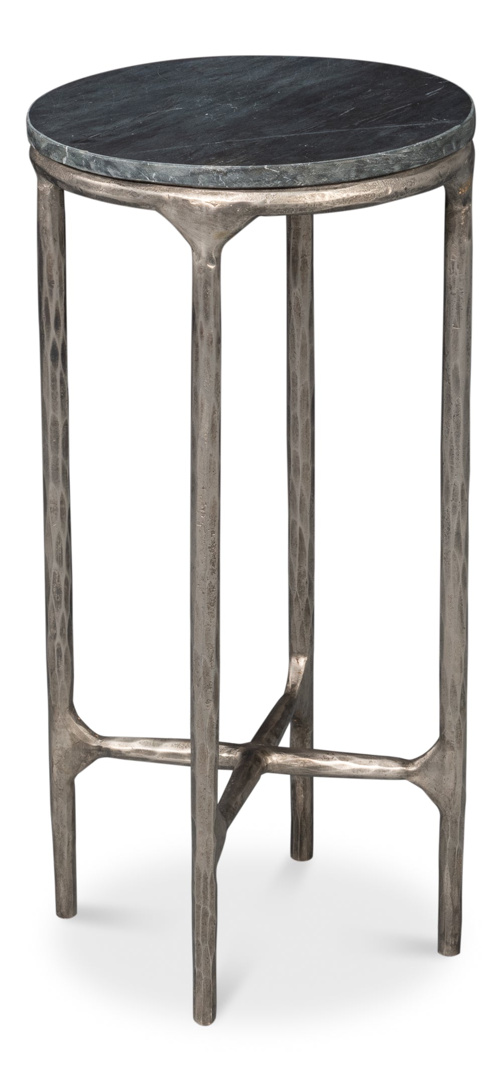 Sarreid Derrick Iron End Table With Luxurious Black Marble Top And Elegant Antiqued Nickel Accents Black  53939