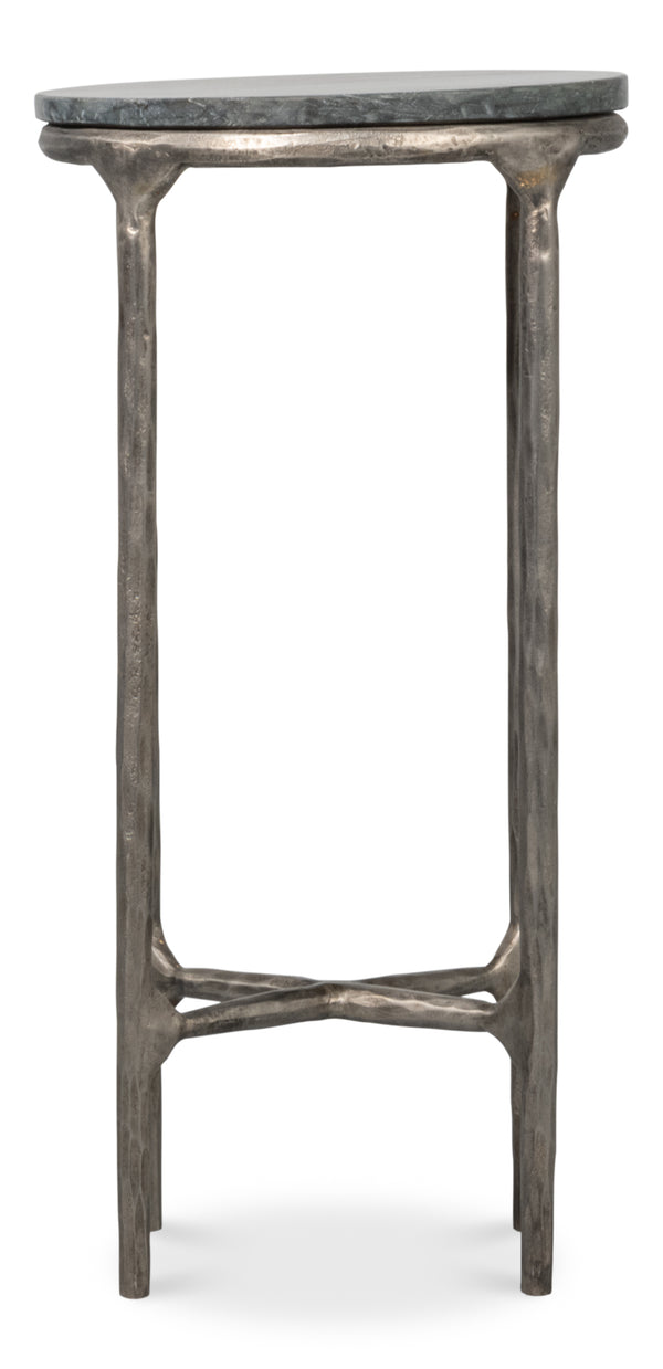 Sarreid Derrick Iron End Table With Luxurious Black Marble Top And Elegant Antiqued Nickel Accents Black  53939