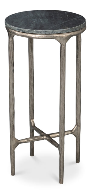 Sarreid Derrick Iron End Table With Luxurious Black Marble Top And Elegant Antiqued Nickel Accents Black  53939