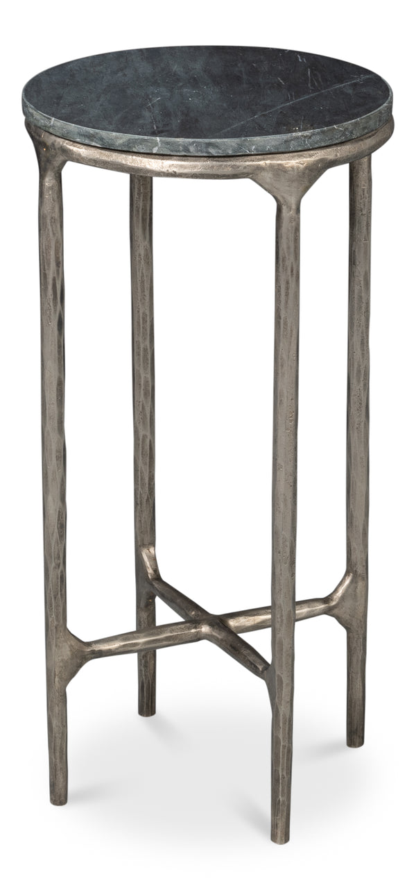 Sarreid Derrick Iron End Table With Luxurious Black Marble Top And Elegant Antiqued Nickel Accents Black  53939