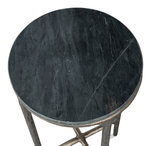 Sarreid Derrick Iron End Table With Luxurious Black Marble Top And Elegant Antiqued Nickel Accents Black  53939