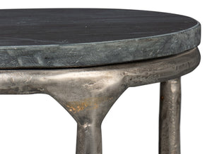 Sarreid Derrick Iron End Table With Luxurious Black Marble Top And Elegant Antiqued Nickel Accents Black  53939
