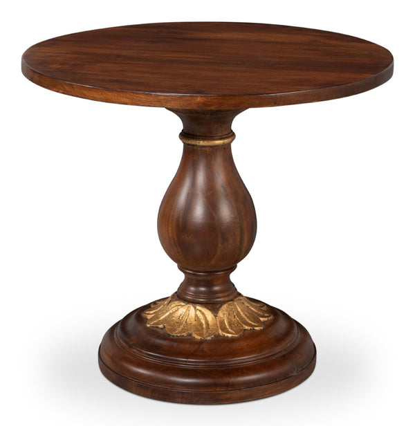 Sarreid Elizabeth Carved End Table - Colonial Walnut & Antique Gold Leaf Finish, Elegant Mango Wood Design Brown  53940