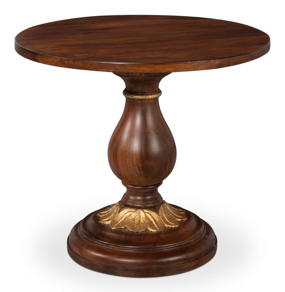 Sarreid Elizabeth Carved End Table - Colonial Walnut & Antique Gold Leaf Finish, Elegant Mango Wood Design Brown  53940