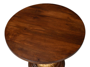 Sarreid Elizabeth Carved End Table - Colonial Walnut & Antique Gold Leaf Finish, Elegant Mango Wood Design Brown  53940