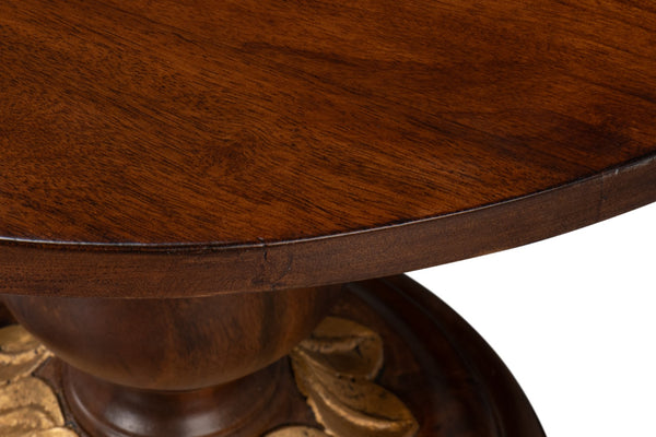 Sarreid Elizabeth Carved End Table - Colonial Walnut & Antique Gold Leaf Finish, Elegant Mango Wood Design Brown  53940