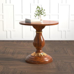 Sarreid Elizabeth Carved End Table - Colonial Walnut & Antique Gold Leaf Finish, Elegant Mango Wood Design Brown  53940