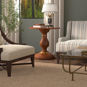 Sarreid Elizabeth Carved End Table - Colonial Walnut & Antique Gold Leaf Finish, Elegant Mango Wood Design Brown  53940