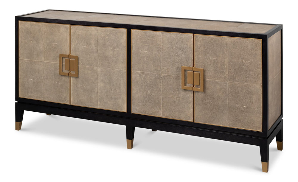 Sarreid Beto Four Door Sideboard - Elegant Tawny Brown Leather With Iron Accents & Brass Details For Style Tan  53941