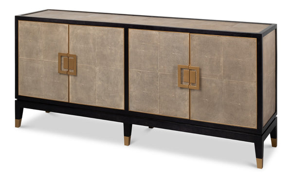 Sarreid Beto Four Door Sideboard - Elegant Tawny Brown Leather With Iron Accents & Brass Details For Style Tan  53941