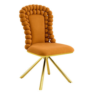 English Elm Set of 2 Sculptural Bubble Back Velvet Dining Chairs with Electroplated Metal Legs Gold,Orange W1512P491583