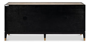 Sarreid Beto Four Door Sideboard - Elegant Tawny Brown Leather With Iron Accents & Brass Details For Style Tan  53941