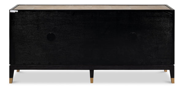 Sarreid Beto Four Door Sideboard - Elegant Tawny Brown Leather With Iron Accents & Brass Details For Style Tan  53941