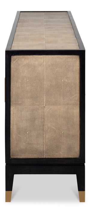 Sarreid Beto Four Door Sideboard - Elegant Tawny Brown Leather With Iron Accents & Brass Details For Style Tan  53941