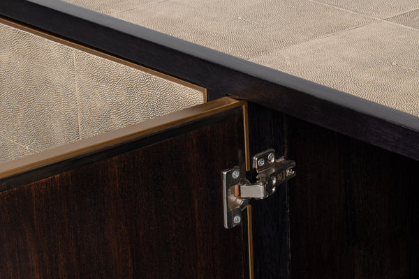 Sarreid Beto Four Door Sideboard - Elegant Tawny Brown Leather With Iron Accents & Brass Details For Style Tan  53941