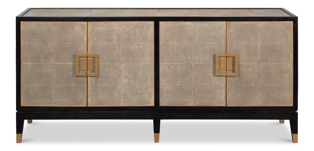 Sarreid Beto Four Door Sideboard - Elegant Tawny Brown Leather With Iron Accents & Brass Details For Style Tan  53941